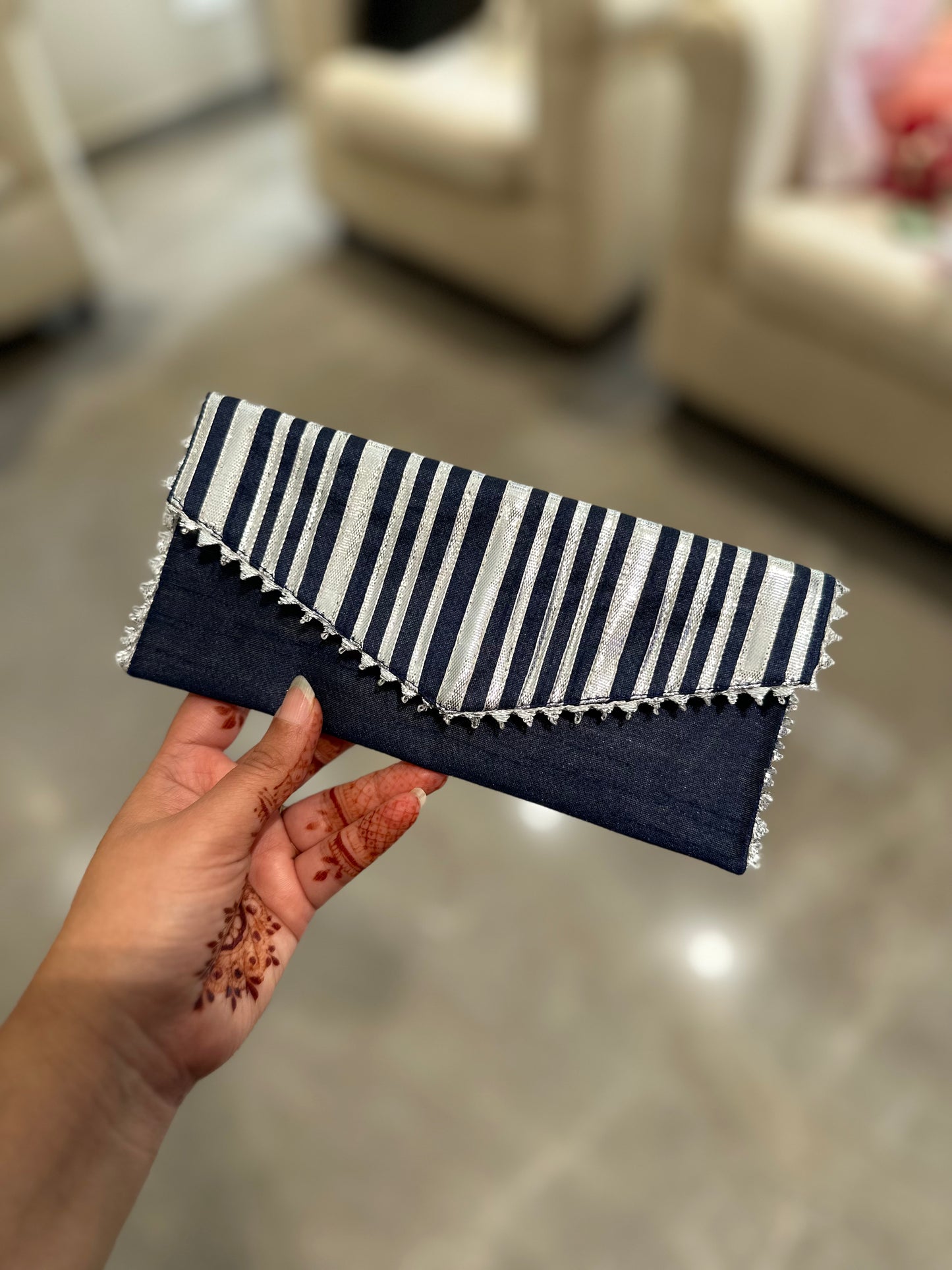 Large Envelope - Navy Blue with Silver